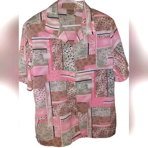 Vintage Allison Daley Short Sleeve Colorblock Print Casual Button Down